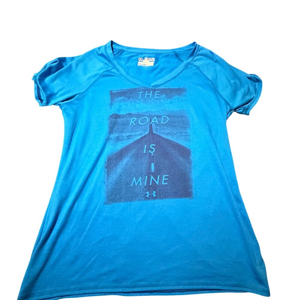 Under Armour "The Road is Mine" short sleeve blue top sz M runner/cyclist summer